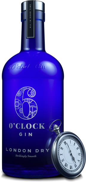Six o clock gin bottle and a pocket watch