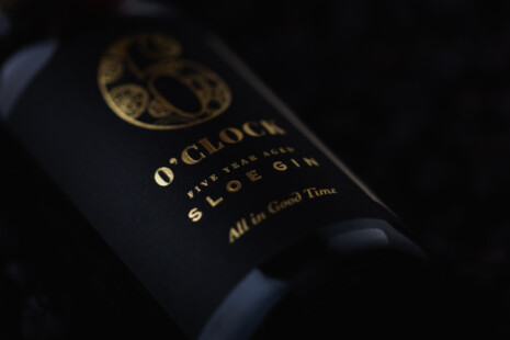 Bottle of sloe gin with a dark background